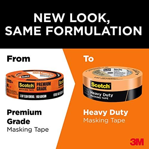 Scotch Heavy Duty Painter's Tape, 3 Rolls, 1.88 in x 60.1 yd, for Use On Vinyl, Carpet, Metal, & Plastic, Indoor & Outdoor Masking Tape, Bonds Aggressively, 3-Day Clean Removal (2020+-48EP3)