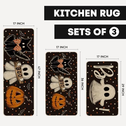 Artoid Mode Black Halloween Kitchen Mats Set of 3-17"x29"+17"x36"+17"x47"