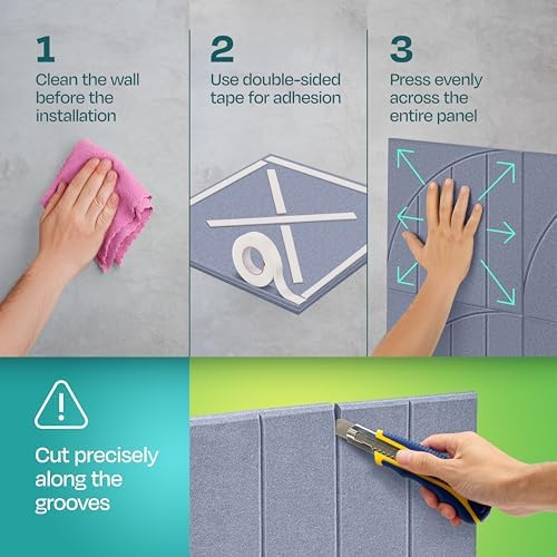 Acoustic Panels 12-Pack Soundproof Wall Panels 12"x12"x0.4" Decorative Sound Dampening for Your Home, Office, Studio, Bedroom & More with Unique ModuArc Carving [Dusky Gray]