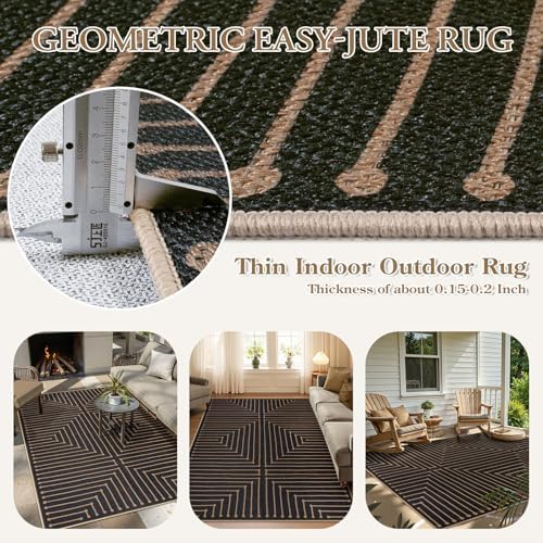 Lahome Neutral Outdoor Rug 5x7, Black and White Rug for Living Dining Room