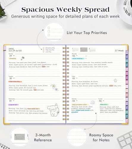 Academic Planner 2026-2027, 18 Months Weekly and Monthly Hardcover Planner, July 2026 - December 2027, 8.5" x 11" A4 Large Daily Calendar Planner Book with Tabs, Spiral College School Agenda Organizer for Student Teacher, Purple