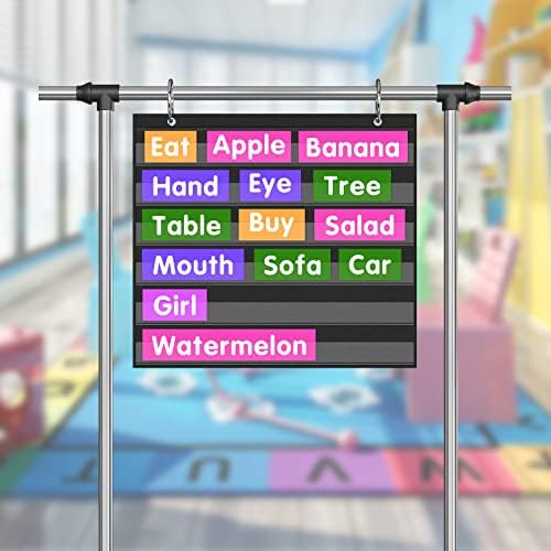 EAMAY Large Standard Pocket Chart for Classroom,Teacher Supplies for Sentence Strip and Card Display,Black Double Sided Table Top Pocket Chart with Hang/Stand/Portable(25Wx22L)