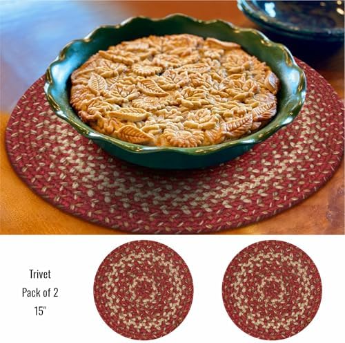 Homespice Apple Pie Braided Placemats for Country Decor, Round 15" Set of 2