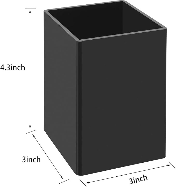 NIUBEE Black Acrylic Pen Holder 4 Pack, Desktop Pencil Cup Stationery Organizer for Office Desk Accessory | Black acrylic pen holder, compact space-saving design; holds pens & makeup brushes for office, school and home desktop