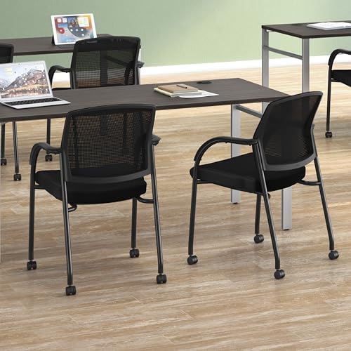 HON Lota Guest Chair with Arms and Wheels, Mesh Office Chairs, Black