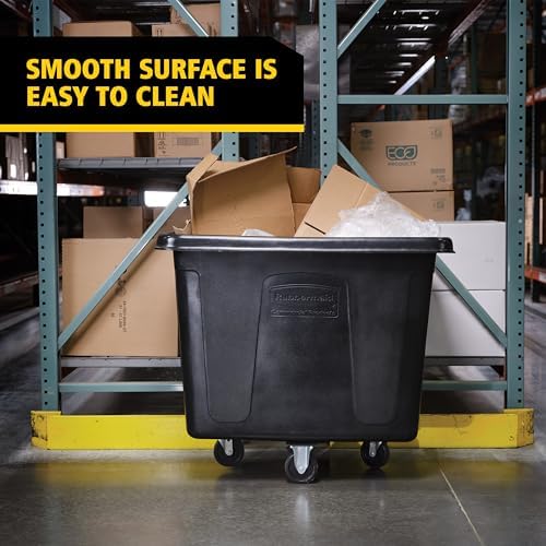 Rubbermaid Commercial Products Bulk Cube Truck with Wheels, Black, Transport up to 600 lb. of Waste/Laundry/Linen/Supply/Packaging Material for Hospital/Hotel/School