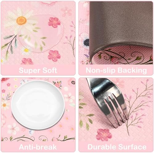 Pink Kitchen Mats for Floor Floral Cushioned Anti Fatigue Mats for Kitchen Floor for Sink, Stove, Desk, Laundry,17"x30"+17"x47", Baby Pink