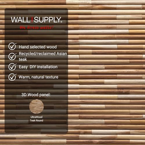 Wall!Supply 3D Wall Panels – Reclaimed Rounded Asian Teak Wood – Home Decor Wallpaper Alternative for Living Room, Bedroom & Office – Easy DIY Installation – 10 Pack, Covers 9.68 Sq Ft