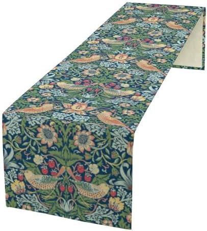 William Morris Floral Table Runner, Vintage Green Flowers Botanical Printed Table Runner for Home Kitchen Dining Table Decoration,13x70 Inch