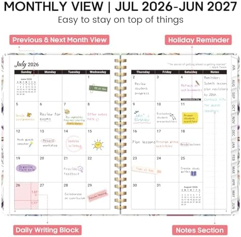 Planner 2026-2027, Weekly & Monthly Academic Calendar, Jul 2026 – Jun 2027
