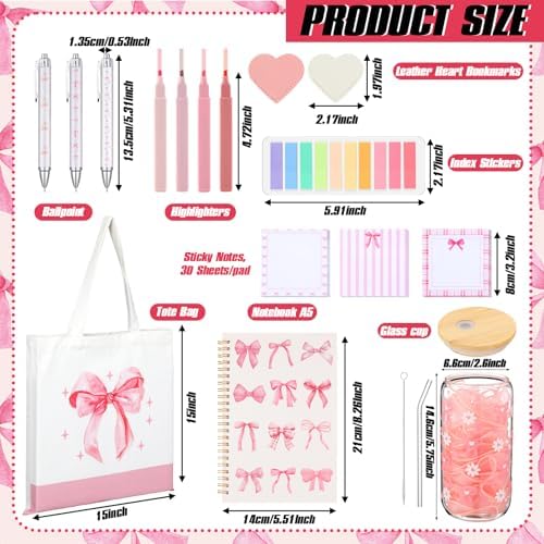 Pink Bow Gift Set, 16 Pcs, Coquette Stuff for Women