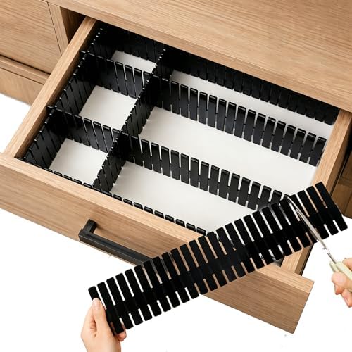 Adjustable Drawer Dividers, Cut-to-Fit DIY Organizers, Black 32 Pack