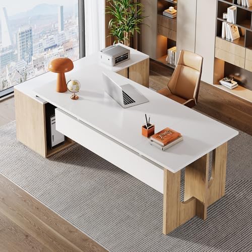 Tribesigns 74.8 Inch Executive Desk, L-Shaped Office Desk with Cabinet