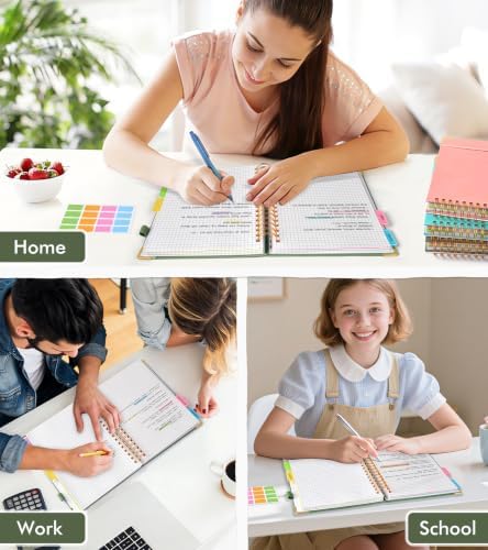 5 Subject Graph Paper Notebook with Removable Dividers Tabs, 300 Pages Hardcover Leather Grid Spiral Journal, 8"x10" B5 Large Graphing Notebooks for Women Men Work School College Engineering, Green