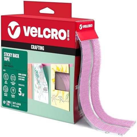 VELCRO Brand Colors Sticky Back Tape, Pink, 10ft Roll, Adhesive