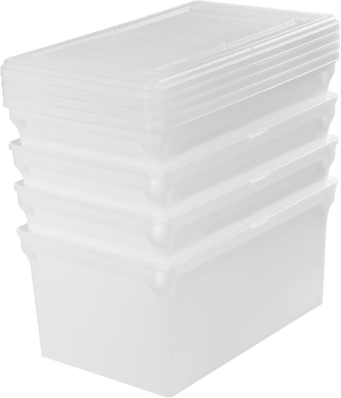 IRIS USA 4-Pack Snap File Box with Locking Lid, Black | Organize lesson plans, classroom files and teaching materials with convenient storage for teachers, schools and educators