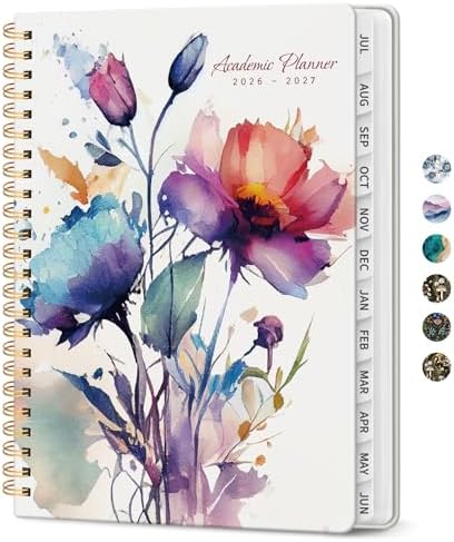 Planner 2026-2027, Jul 2026-Jun 2027 Academic Monthly & Weekly Planner | 8.5" x 11" Hardcover Pretty Calendar Planner for Women, Spiral Organizer for School Office Home Supplies, Painted Bloom