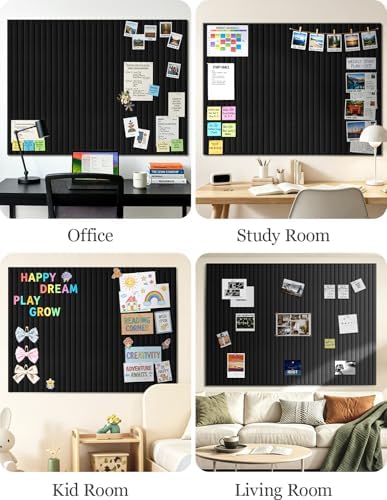 Felt Bulletin Board Tiles 48" x 36", Large Pin Board Wall Organizer Alternative, Self Adhesive Felt Wall Panels with 50 Push Pins & Storage Pouch for Office, Bedroom and Study Room, Black