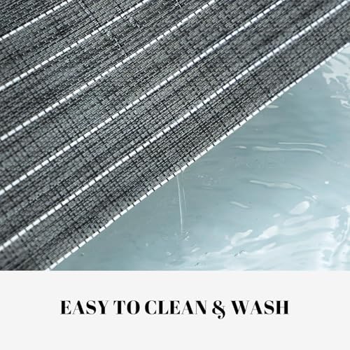 Placemats Set of 4 Vinyl/Plastic Woven Place Mats for Kitchen Table Indoor/Outdoor Washable Placemat Wipeable Dining Table Mats (Black Stripes,4)