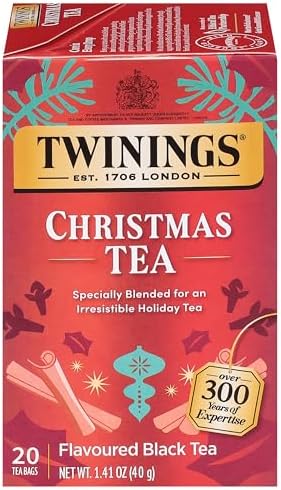 Twinings Christmas Black Tea Individually Wrapped Bags, 20 Count (Pack of 1), Aromatic Cinnamon & Clove, Caffeinated, Enjoy Hot or Iced, 20 Teabags