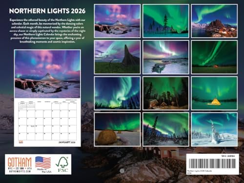 Northern Lights Calendar 2026 Aurora Borealis Wall 12 Month Monthly AK Scenic Souvenirs Alaskan Themed Gifts | American Made In The USA