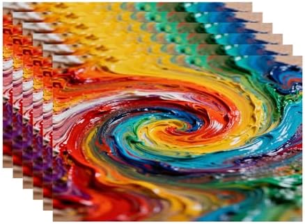 Batmerry Colorful Grunge Macro Closeup Placemats, Multicolor Abstract Art Washable Linen Table Mats for Kitchen Table Double Insulation Decor Dining Set Indoor Outdoor 12X18 in Set of 6