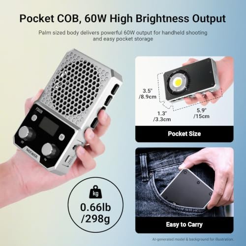 NEEWER FS60B 60W Compact Pocket Bi Color LED Light with APP/Panel Control