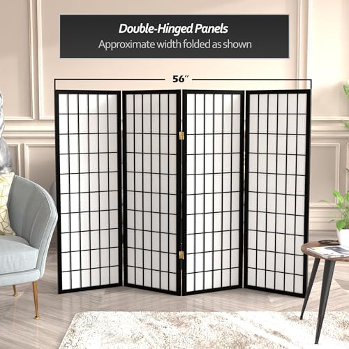 4 ft. Short Window Pane Shoji Screen - Black - 4 Panels