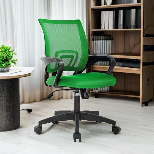 BestOffice Ergonomic Office Chair | Mid-Back Swivel Desk Chair | Green | with Lumbar Support, Adjustable Height & Breathable Backrest | Sponge Seat & Rolling Wheels | for Home, Office | Pack of 1
