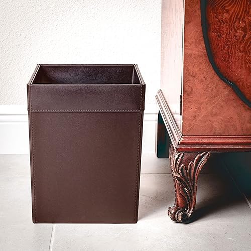 Dacasso 14 Quart Chocolate Brown Leather Square Waste Basket - Luxury Executive Decor and Office Essential