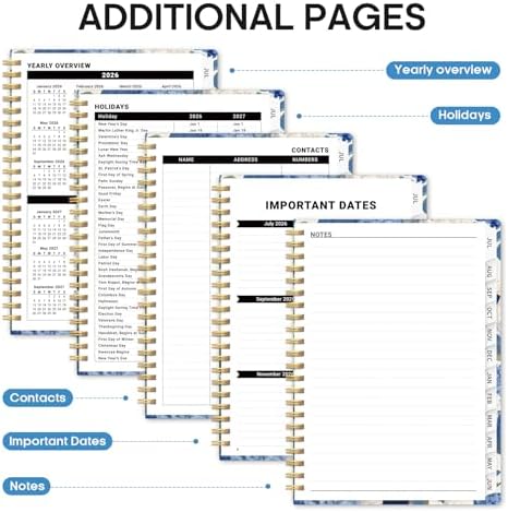Planner 2026-2027, Monthly & Weekly Jul 2026-Jun 2027 Calendar Book | 6.3" x 8.5", Hardcover Spiral Planner with Tabs, School & Daily Pretty Agenda for Women, Students, Teachers, Hydrangea Bloom