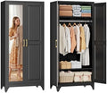 SteeLoong 71”Armoire Wardrobe Close,Black Wardrobe Cabinet with Mirror Door