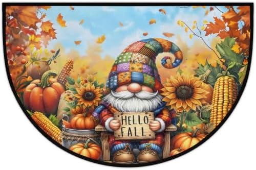Gnome Autumn Half Round Door Mat Non Slip Washable Semi Circle Area Rug Absorbent Soft Half Moon Rug Floor Mat for Indoor Outdoor Kitchen Bathroom Patio Front Door Mat Decor