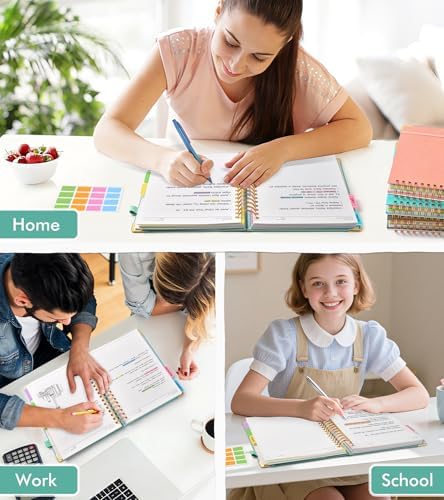 Spiral Notebook Journal with Removable Dividers Tabs, 300 Pages Hardcover Leather 5 Subject College Ruled Notebook, 8"x10" Large B5 Lined Journal for Women Men, Spiral Notebooks for Work School, Teal