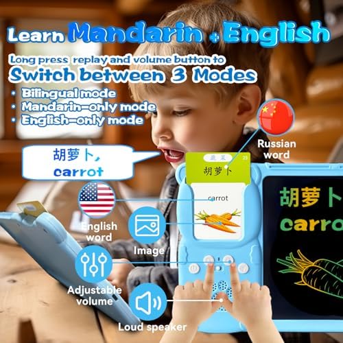 Writing Drawing Tablet with Talking Flash Cards - Chinese Blue
