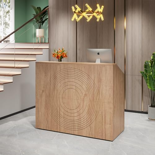 Tribesigns Reception Desk with Counter, Modern Front Desk Reception Room Table with Cable Grommet, 47 inch Retail Counter for Checkout, Lobby, Beauty Salon, Home Office Desk, Oak