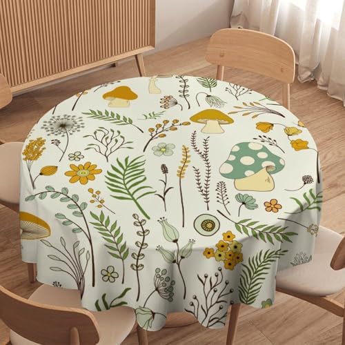 Wild Mushroom Tablecloth, Vintage Botanical Rustic Wildflower Herbs Plants Green Mushroom Table Cloth for Farmhouse Kitchen Dinning Room Picnic Parties Home Decor, 60x60in