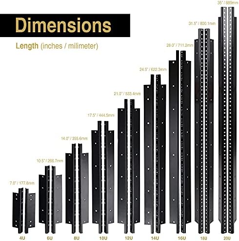 Sound Town 4-Pack 6U Steel Rack Rails with Black Powder Coated Finish and Screws (ST-RR-06UX2)