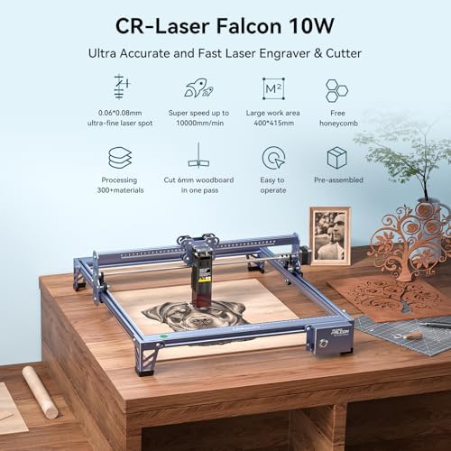 Creality Falcon 10W Laser Engraver, with Honeycomb Laser Bed 500x500mm, 10000mm/min, 72000mW High-Precision Laser Cutter for Wood, Acrylic, Pre-Installation and Out-of-The-Box
