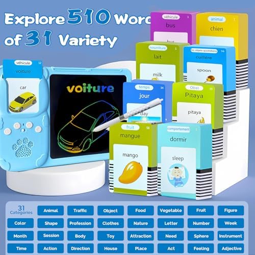 Writing Drawing Tablet with Talking Flash Cards - French Blue
