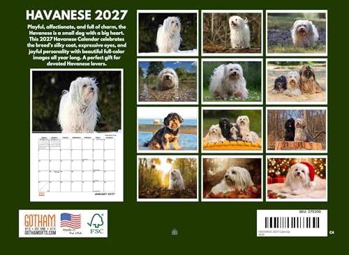Havanese Calendar 2027 Monthly Wall Calender 12 Month
