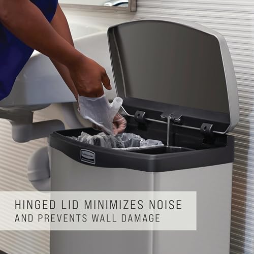 Rubbermaid Commercial Products Impressions Metal Step On Trash Can, Front Step, 13 GAL, Stainless Steel Black, Indoor for Hospitals/Office Spaces/Restaurants