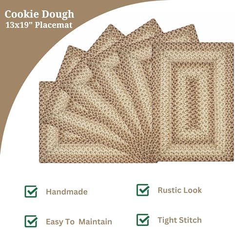 Homespice Cookie Dough Jute Braided Placemats, Rect 13x19 Set of 6