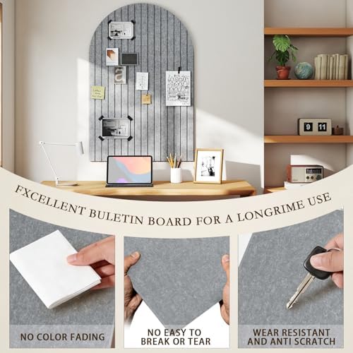JBER Large Arched Felt Bulletin Board 36" x 24", 6 Pack, Light Gray