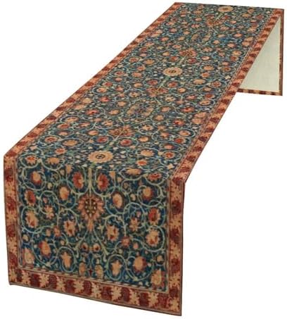 William Morris Table Runner, Rustic Boho Ethnic Flower Original Design Print Table Runner for Home Party Dining Room Kitchen Decor 13x108 Inch