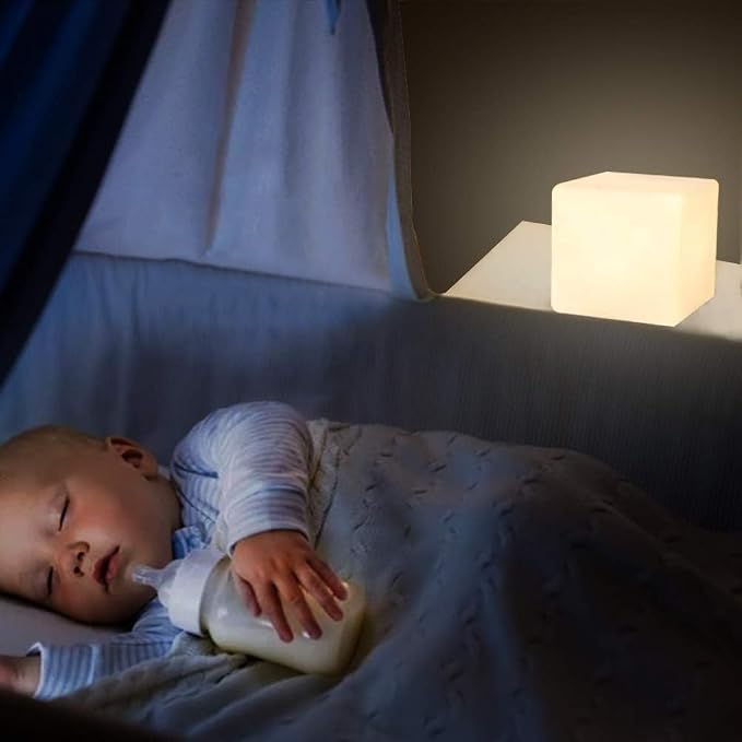 Mr.Go 4-inch LED Cube Light, Dimmable Kids Night Light Mood Lamp w/Remote | 16 RGB Colors,4 Lighting Effects,8-Level Dimming,Rechargeable 1000mAh Battery,Waterproof for Desk Bedroom Nursery Party Decor