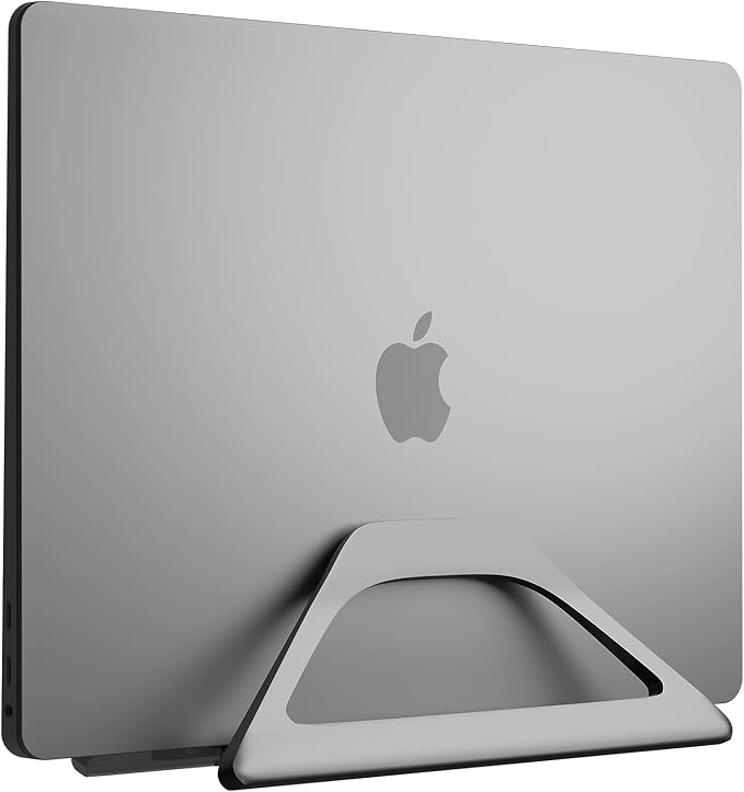Aluminum Vertical Laptop Stand with Gravity Auto-Lock – Adjustable Laptop Holder Vertical fits MacBook Pro/Air, Chromebook & Gaming Laptops up to 17.3" – Space-Saving Desktop Dock - Grey