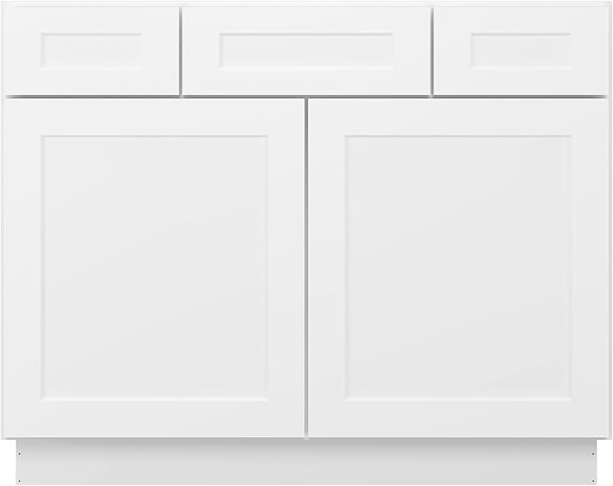 Furinno Shaker 2-Drawer Bath Vanity Cabinet Without Top, 2-Door, White | 21 D x 42 W x 34.5 H, Adjustable Hinges, Soft-Close Shaker-Style Door, Ready to Assemble, Plywood, for Bathroom, Washroom