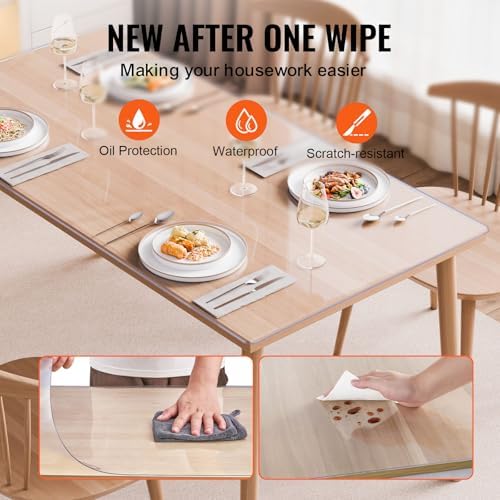 VEVOR Plastic Table Cover, 40 x 60 Inch 2.0 mm Thick Clear PVC Table Protector, Rectangle Desk Mat, Waterproof & Easy Cleaning Tablecloth, for Office, Dresser, Dining Room, Night Stand