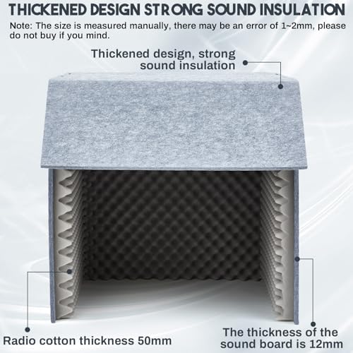 Pushglossy 28 x 28 x 28 Inch Desktop Soundproof Cover Portable Vocal Recording Booth Vocal Absorbing Shield Microphone Isolation Booth Cube for Sound Clearer Home Music Studio Podcasts Recording, Grey